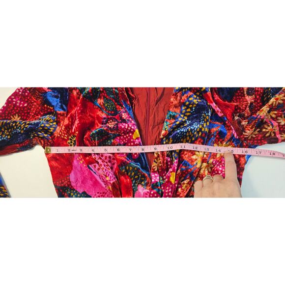 Farm rio snake garden red velour floral bright jumpsuit long sleeve winter S - Picture 12 of 14